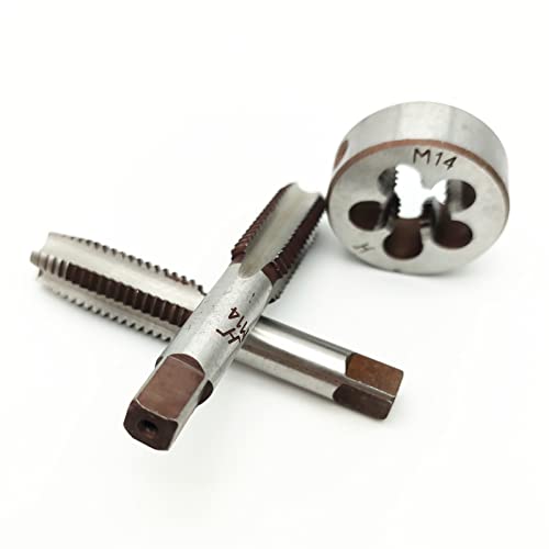 AtticZone M14 x 2.0 Metric Hand Thread Tap and Die Set, Right Hand 14 * 2.0, Alloy Tool Steel, 1 Taper Tap, 1 Plug Tap, 1 Round Die for Metal Working DIY Industrial - size: M14x2.0
