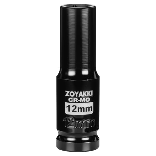 1/2" Drive 12mm Deep 6 Pt CR-MO Metric Impact Socket for Axle Nuts - size: 12mm, style: 1/2" Drive Deep