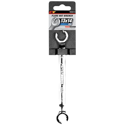 Performance Tool W30413 13 mm x 14 mm Metric Flare Nut Wrench | Automotive brake line and tube wrench. Hardened chrome alloy steel resists corrosion. 15-degree offset - size: 13mm x 14mm Flare Nut Wrench