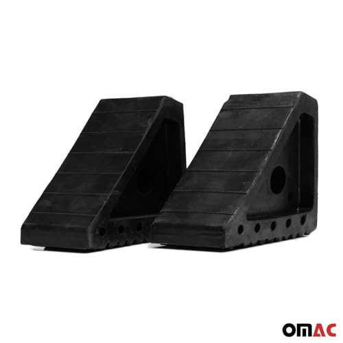 OMAC Wheel Tire Chock Blocks Heavy Duty Solid Ribbed Rubber for Car Truck & Trailer