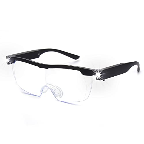 OKH 160% Magnifying Glasses with Light, Rechargeable LED Lighted Magnification Eyeglasses, Anti Blue Light, Bright Sight Hands Free Magnifier for Close Work, Craft, Jewellers, Reading, Hobby - color: Black, size: 1.6x