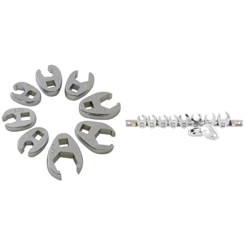 SUNEX 3/8-Inch Drive Crowfoot Flare Nut Wrench Set, SAE 3/8-Inch - 7/8-Inch & Metric Size 10 - Size 19, 18-Piece