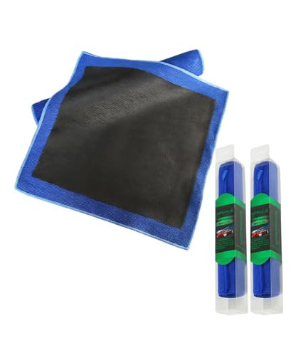 Clay Towel Auto Detailing 2 Pack, Fine Grade Clay Bar Towel for Cars, Removes Overspray & Contaminants from Car Paint, Glass, Enhance Gloss, DIY Detail Products (12"x12", Blue) - color: Blue