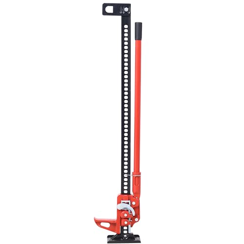 48'' Farm Jack with 7000 Lbs Capacity Heavy Duty Off Road Jack for Tractor SUV Truck Hi Lift Utility Farm Jack with Ratcheting Mechanism Red Steel Construction for Lifting and Pulling
