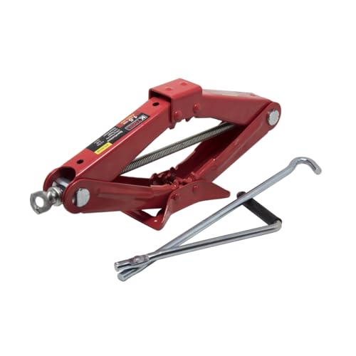 K Tool International 63100 1.5 Ton Automotive Scissor Jack for Garages, Repair Shops, and DIY, Compact, Portable, 3,000 lbs. Capacity, Lifting Range 4.1" - 15.2", Alloy Steel, Long Crank Handle, Red