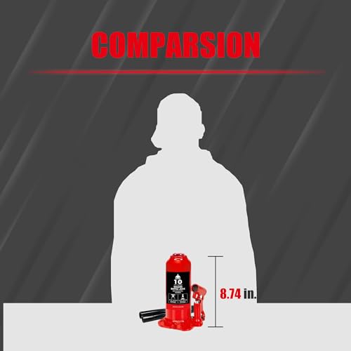 Jack Boss Bottle Jack 10 Ton (20,000 LBs) Hydraulic Car Jack, Fit for Auto Truck Repair and House Lift, Red - size: 10 TON