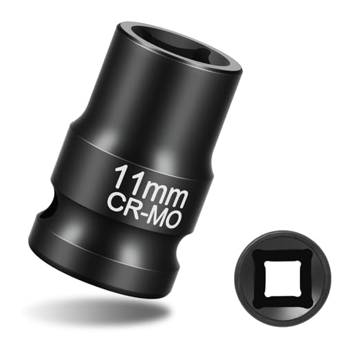 1/2" Drive 11mm Impact Socket Metric Standard Impact Socket Blackening Finish 4 Point Square Socket made with Chrome Molybdenum Alloy Steel for Auto Repair Mechanical Maintenance Removal of Axle Nut - size: 11mm - 4pt, style: 1/2" Drive Standard Socket