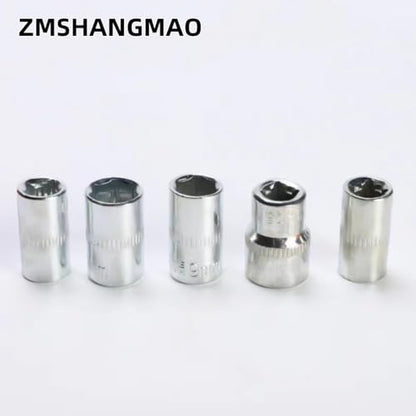Socket Wrench Set 12-Piece 1/4 Inch Drive | Mini Ratchet, 10 Sockets 5-14mm, 2-Way Quick Release Handle, Extension Bar