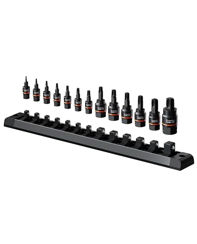 Crosstar 13 Pcs Torx Bit Socket Set, Hex socket, Includes T8-T60, S2 Steel with Base, 1/2 ″ 1/4″ 3/8″ Torx Drive Socket Set, Professional Tools for Automotive, Home Appliance, and Machinery Repair - size: T8-T60
