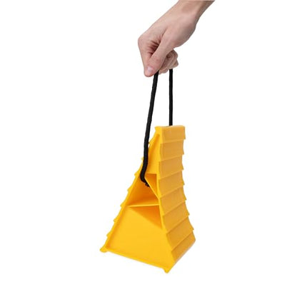 Camco Standard Wheel Chock w/Rope for Trailers - Heavy Duty RV Wheel Chock Constructed of Durable Plastic w/UV inhibitors - Features Rope Handle for Easy Removal - Use w/Tires Up to 26-in - 44472 - size: Standard w/ Rope