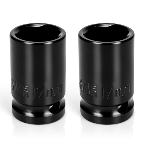 2PCS 17mm Impact Socket 1/2" Drive, 6 Point Metric Shallow Socket, CR-V Steel Heavy Duty Impact Wrench Socket for Automotive Repair - size: 17mm