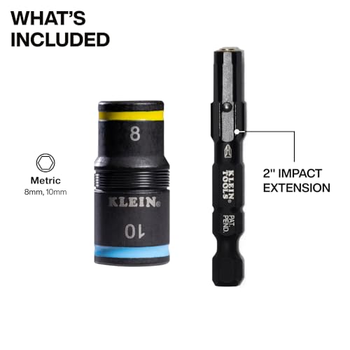 Klein Tools 32931M 2-in-1 Metric Impact Socket Set, 1 Flip Socket with 2 Metric Hex Sizes, 8mm and 10mm, Impact Rated 2-Inch Shaft - style: 2-in-1