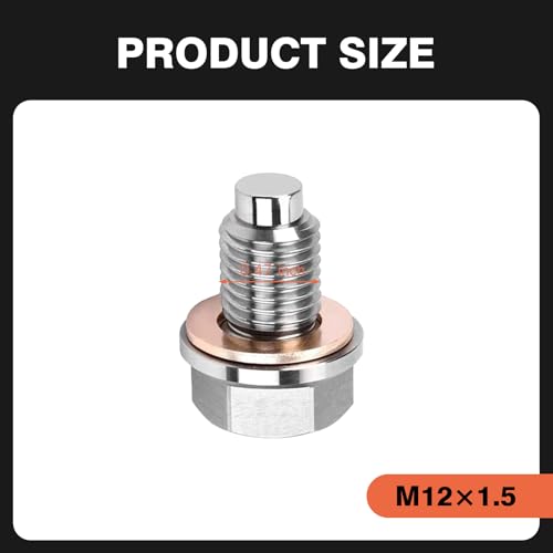 M12 x 1.5 Magnetic Oil Drain Plug, Magnetic Stainless Steel Oil Pan Drain Nut Bolt with 5 PCS Copper Crush Washer Anti Leakage, Universal Leak-proof Replacement,Fits Most Cars, Motorcycles, Boats - size: M12×1.5