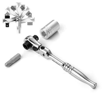 DURATECH 1/4" Drive Ratchet Handle, 2 in 1 Flex Head, Socket & Bit Driver | 72-Tooth, Reversible Switch, Full-Polished, Chrome Plating, Alloy Steel - size: 1pc