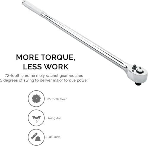 Neiko 03034A 3/8” Drive Extra Long Ratchet | 18” Length | 72 Tooth Gear | Cr-Mo Head | CR-V Steel - size: 3/8" Drive, style: Ratchet
