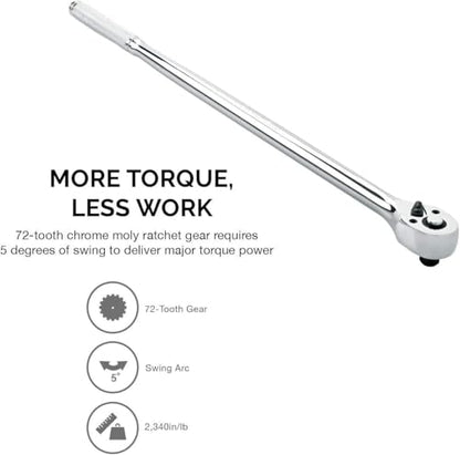 Neiko 03034A 3/8” Drive Extra Long Ratchet | 18” Length | 72 Tooth Gear | Cr-Mo Head | CR-V Steel - size: 3/8" Drive, style: Ratchet