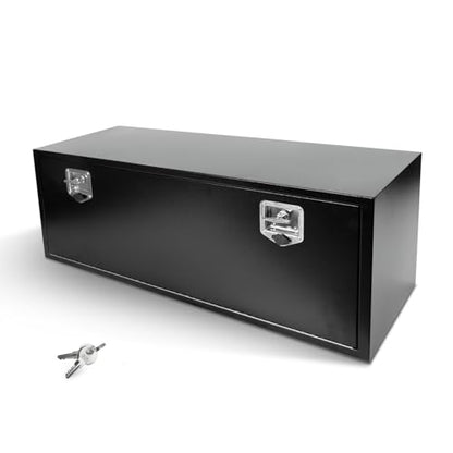 48" Heavy Duty Underbody Steel Plated Truck Tool Box with T-Handle For Storage Smooth Surface，Waterproof Underbody Tongue Box with Lock and Key for Truck，Pick Up,RV，Trailer -Black - size: 48" x 18" x 18 "