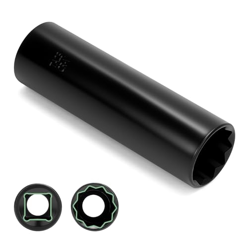 10 Point Spline Lug Nut Socket | 1/2 Inch Drive Impact Square Tool for M14x1.5 M14x2.0 9/16 Lug Nuts & M16x1.5 Lug Bolts | Black 1 Pc - size: 10 Spline Socket