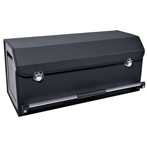 XCF Car Organizer Trunk, Durable Collapsible Leather Trunk Organizer with Lid and Sturdy Handle, Auto Cargo Storage Compartments, SUV/Car Accessories for Men/Women (11.4 x 27 x 12.2, Black) - color: Black, size: 11.4 x 27 x 12.2