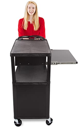 Line Leader Plastic AV Cart with Keyboard Tray and Locking Metal Cabinet, Heavy Duty Mobile Workstation with 4 Rolling Casters, 2 Locking Brakes, Heavy Duty, Holds up to 75 lbs (42 Inch w Cabinet) - color: Large 2 Shelves W/ Cabinet & Keyboard Tray