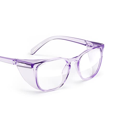 Stoggles Square Z87.1 Certified Polycarbonate Safety Glasses, Anti-Fog | Stylish, Protective, Blue-Light + UV Blocking, Top/Side Shields, Rx Ready, Unisex, Light, Scratch & Impact Resistant - color: Lilac, size: Medium
