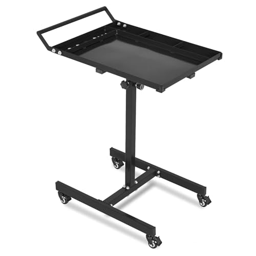 Garvee 35-45 Inch Adjustable Height Worktable, 220 Lbs Capacity Heavy-Duty Work Table with Wheels & Brakes, Mechanics Workbench for Warehouse, Repair Shops, Workshop, Garages and DIY (Black) - color: Black