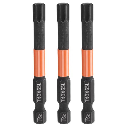 HARFINGTON 3pcs T40 Torx Head Screwdriver Bit 2.56" (65mm) Long 1/4" Hex Shank Magnetic No Hole Tamper Proof 6 Point Star Screw Driver Drill Bits Phosphate S2 Steel Industrial Power Tools - size: T40