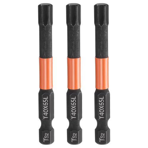 HARFINGTON 3pcs T40 Torx Head Screwdriver Bit 2.56" (65mm) Long 1/4" Hex Shank Magnetic No Hole Tamper Proof 6 Point Star Screw Driver Drill Bits Phosphate S2 Steel Industrial Power Tools - size: T40
