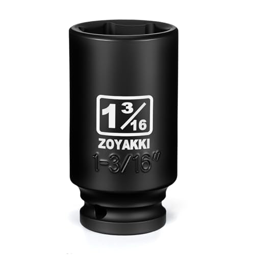1/2" Drive 1-3/16" Deep 6 Pt CR-MO SAE Impact Socket for Axle Nuts - size: 1-3/16"in., style: 1/2" Drive Deep