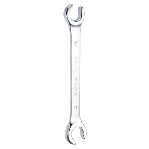 HARFINGTON Flare Nut Metric Wrench 15mm x 17mm CR-V Mirror Polished Chrome Plating Metric Wrench for DIY Hand-making Automotive Repairs and Household Maintenance - size: 15mm x 17mm