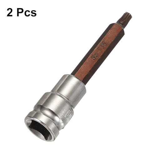 HARFINGTON 2Pcs Torx Bit Socket 1/2" Drive T35 S2 Steel 6 Point Head Long Screwdriver Drill Bits CR-V Steel Socket Adapter for Home Auto Axle Hex Nuts Bolts Repair - size: T35