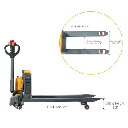 Tory Carrier Full Electric Pallet Jack, Powered Pallet Truck, 3300 lbs Capacity, 48 x 27 Forks, Li-on Battery Walkie Pallet Lift for Material Handling - color: Yellow-3300lbs