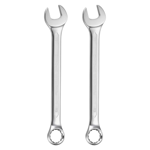 HARFINGTON 2Pcs Metric Combination Wrench 19mm Open End & 15-Degree Offset 12-Point Box End Chrome Vanadium Steel Industrial Grade Double Ended Wrenches Spanners Tools - size: 19mm
