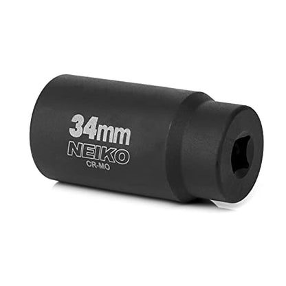 NEIKO 02525A 34mm Socket | 1/2” Drive Deep Impact Socket | Spindle & Axle Nut Socket | 12 Point |Chrome Molybdenum Cr-Mo |Deep Well Hub | Triple Square | Axle Shaft Nut Remover - size: 34 mm (Single)