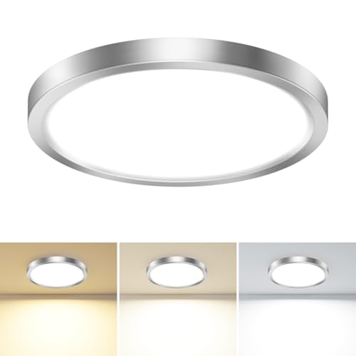 hepside 1PACK LED Flush Mount Ceiling Light, 3000K-4000K-6500K & 100W Equivalent Modern Kitchen Recessed Ceiling Lamp 15W 1500Lm 7 Inch for Bathroom Closet Laundry Bedroom - color: Brushed Nickel, size: 7Inch-1pack