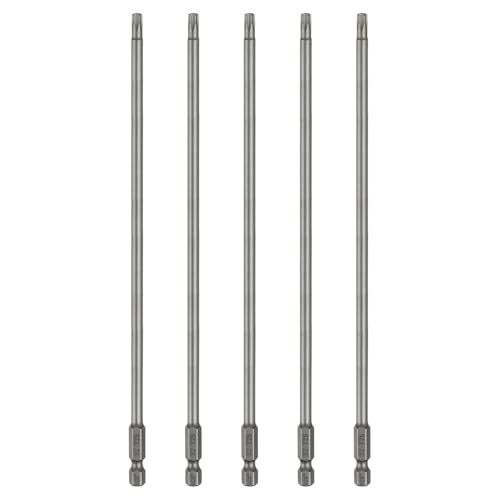 HARFINGTON 5pcs T25 Torx Head Screwdriver Bit 1/4" Hex Shank 8" (200mm) Long Magnetic No Hole Tip Tamper Proof 6 Point Star Screw Driver Drill Bits S2 Steel Industrial Power Screwdrivers - size: T25 x 8"(200mm)
