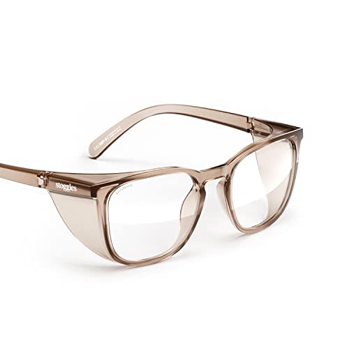 Stoggles Square Z87.1 Certified Polycarbonate Safety Glasses, Anti-Fog | Stylish, Protective, Blue-Light + UV Blocking, Top/Side Shields, Rx Ready, Unisex, Light, Scratch & Impact Resistant - color: Cold Brew, size: Medium