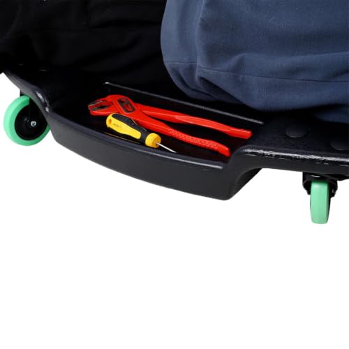 48 Inches Mechanic Creeper, Blow Molded Ergonomic HDPE Body with Padded Headrest, 6 Swivel Casters and Dual Tool Trays, 440 lb Capacity, Low Profile Automotive Car Creeper for Repair & Maintena - color: Black