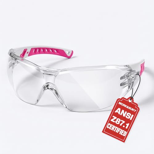 MORK&SUKY Z87 Safety Glasses, Lightweight Anti-Fog Protective Eyewear for Men & Women, Eye Protection for Work, Lab, Nursing - color: Rose Pink