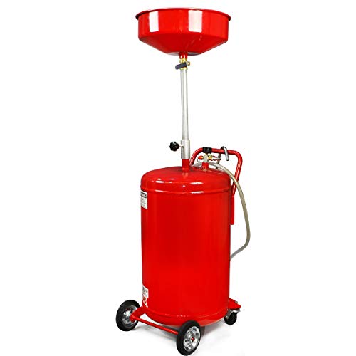 XtremepowerUS 20 Gallon Portable Waste Oil Drain Tank Air Operated Drainage Adjustable Funnel Height with Wheel, Red - size: 20 Gallon