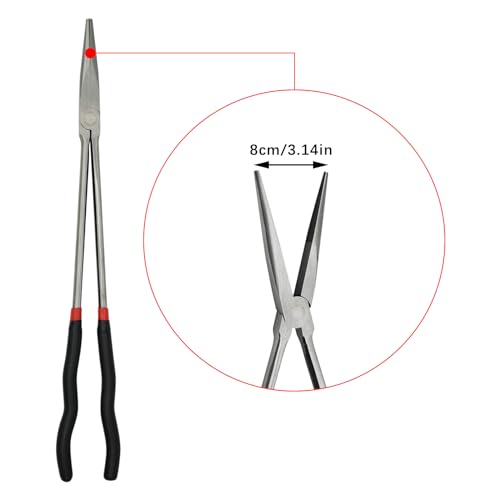 16 Inch Long Reach Pliers, Needle Nose Pliers Repairing Pliers with Long Handle, Steel Tip Nose Pliers for Mechanics/Technicians/Contractor/Home Repairing (Straight Angle)