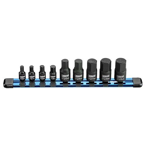ARES 70497 9-Pc Metric Impact Hex Socket Set, Chrome Moly, Rail | Manganese phosphate coating; low profile and designed for impact use. - size: 9-Piece Metric Impact Hex Driver Set