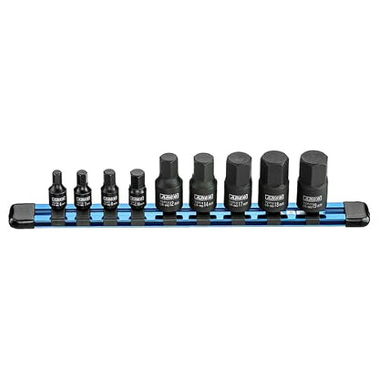 ARES 70497 9-Pc Metric Impact Hex Socket Set, Chrome Moly, Rail | Manganese phosphate coating; low profile and designed for impact use. - size: 9-Piece Metric Impact Hex Driver Set