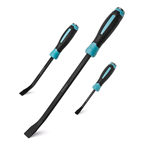 DURATECH 3-Piece Pry Bar Set, 8", 12" and 18", Hammer Strike Cap | Black Oxide Finish, Corrosion Resistance, Extra Leverage, for Narrow Spaces, Angled Tip for Prying and Moving Objects