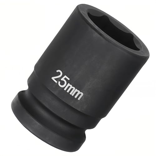 3/4"Drive x 25mm Metric, 6-Point Deep Impact Socket, Axle Nut Impact Socket | 40CR Alloy Steel,Clear labeling, Common Tools for Car Repair/Mechanical Work/Construction/Carpentry and Home Maintenance - size: 25mm