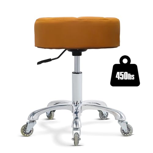 Ainilaily Rolling Stool with Wheels Adjustable Height, Roller Stool for Massage Medical Tattoo Spa Heavy Duty Swivel Desk (Super Thick Cushion, Camel) - color: Camel