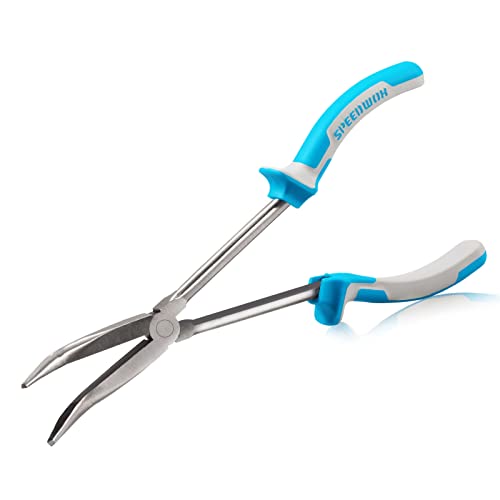 SPEEDWOX Long Reach Bent Nose Pliers 11 Inches 45 Degree Precision Fine Pliers for Mechanics Technicians Contractors High Leverage Professional Tool Non-slip TPR Handle Serrated Jaws - style: 45°Bent Nose Pliers
