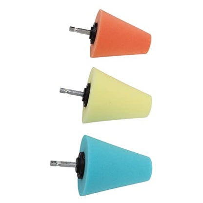 Polishing Cone, 3 PCS Sponge Buffing Car Wheel Hub Drill Buffing Sponge Pads Kit Sponge Polishing Wheel Tool Wheel Care Tool for Cars Boats Motorcycles﻿