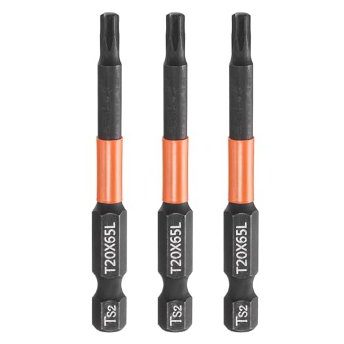 HARFINGTON 3pcs T20 Torx Head Screwdriver Bit 2.56" (65mm) Long 1/4" Hex Shank Magnetic No Hole Tamper Proof 6 Point Star Screw Driver Drill Bits Phosphate S2 Steel Industrial Power Tools - size: T20
