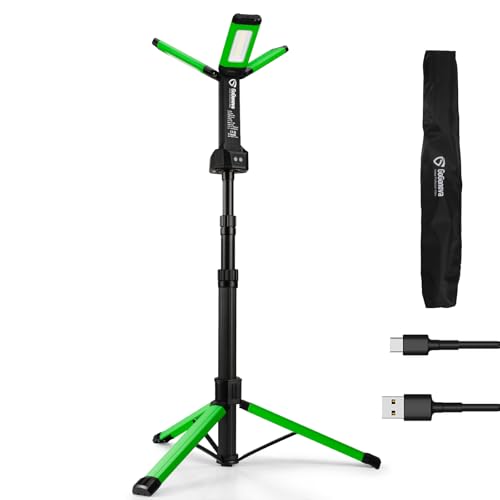 Rechargeable Work Light with Stand, GoGonova Cordless Work Light with Triple LED Lamps, 8AH Battery, 700/1200/2200 Lumen, 4000/6500K Dimmable Camping Light with Detachable Tripod (Green) - color: Green